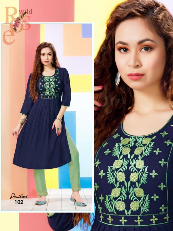 FT Panihari Fancy Rayon Embroidery Kurti With Bottom 